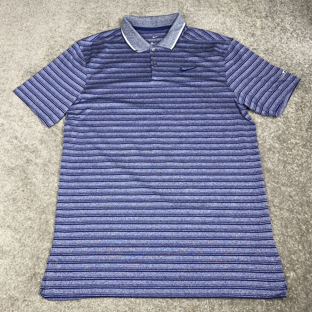 Nike Golf Polo Mens Small Navy Blue Stripe Dry-Fit Shirt Olde Stone Club Course